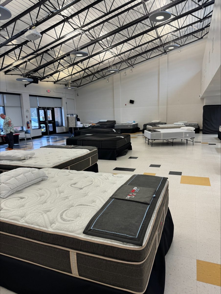 The RDHS custodial staff transformed the cafeteria into a mattress warehouse for the weekend.  Mr. Wilson was so thankful for their efforts.