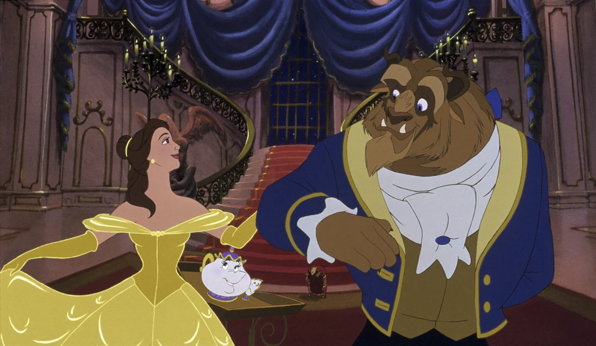 Mrs. Potts and Chip watching creepily from behind.