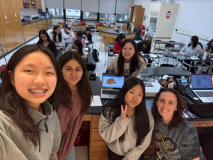 Ella Tu, D, Camryn Cariaga, and Raye Jeong, the Key Club officers and their advisor Mrs. McNamara.